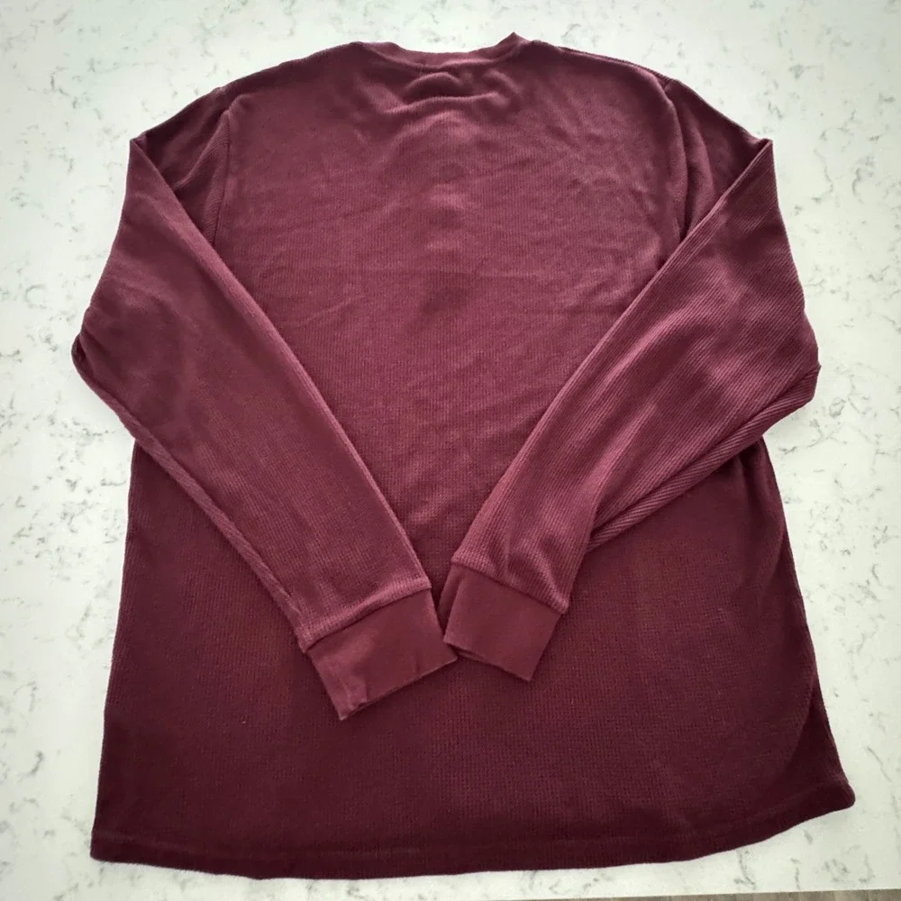 True Religion Henley Shirt Mens 3XL Burgundy Waffle Knit Long Sleeve Logo Top